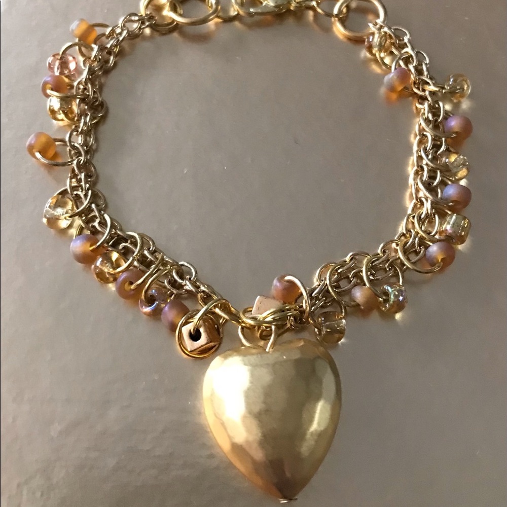Handmade Gold Loop Heart Charm Bracelet 7” w/Gift bag